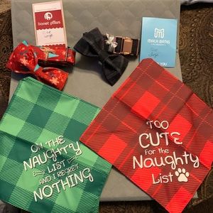 2 new dog collars , one dark blue plaid print and the other is Christmas print.